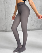 High Waist Fleece-Lined Thermal Fake Translucent Leggings