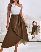 PU Leather Lace-Up Mid-Length Casual Skirt