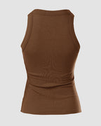 Ribbed Tank Top with Built-In Bra and Round Neck