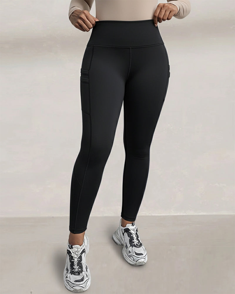 High-Waisted Thermal Yoga Pants with Pockets for Winter