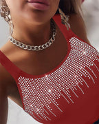 Round Neck Embellished Rhinestone Skinny Tank Top
