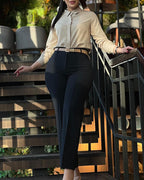 High Waist Straight Leg Trousers with Elastic Back