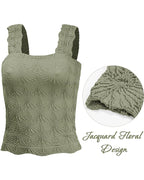 Floral Jacquard Square Neck Crop Top with Thick Straps