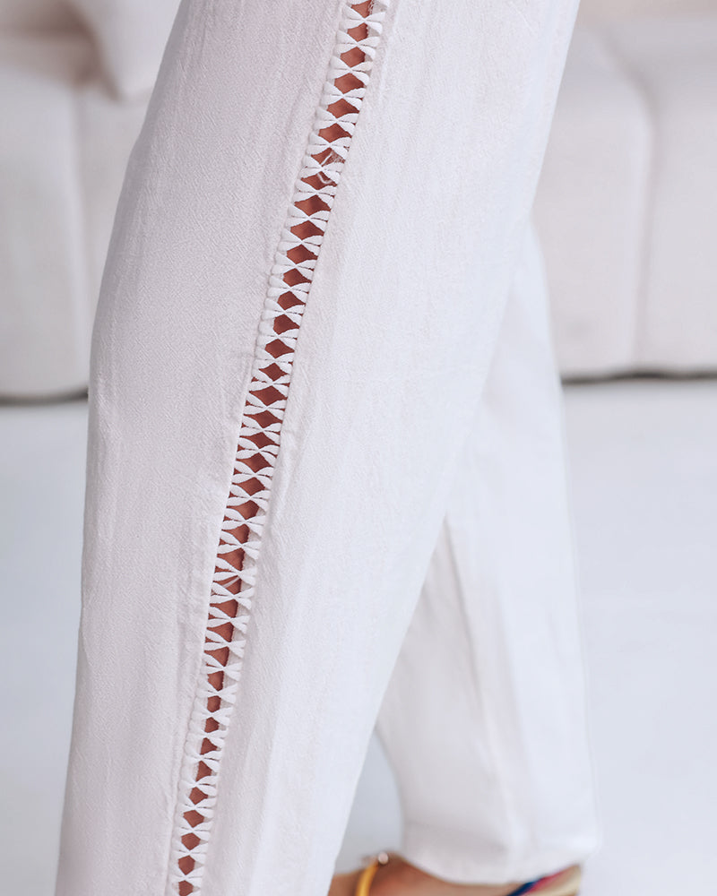Elastic Drawstring Waist Pants with Side Pockets