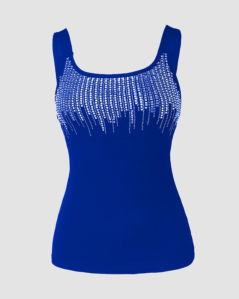 Round Neck Embellished Rhinestone Skinny Tank Top