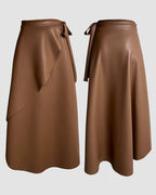 PU Leather Lace-Up Mid-Length Casual Skirt