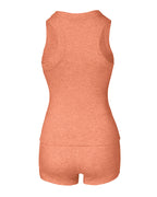 Sleeveless, peach micro-ribbed tank and matching boxer shorts with U-neck design.