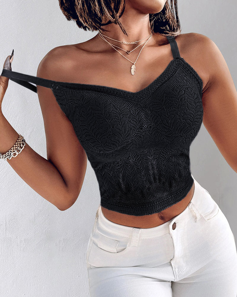 Lace V-Neck Spaghetti Strap Bralette - Sexy Soft Crop Cami
