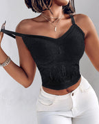 Lace V-Neck Spaghetti Strap Bralette - Sexy Soft Crop Cami