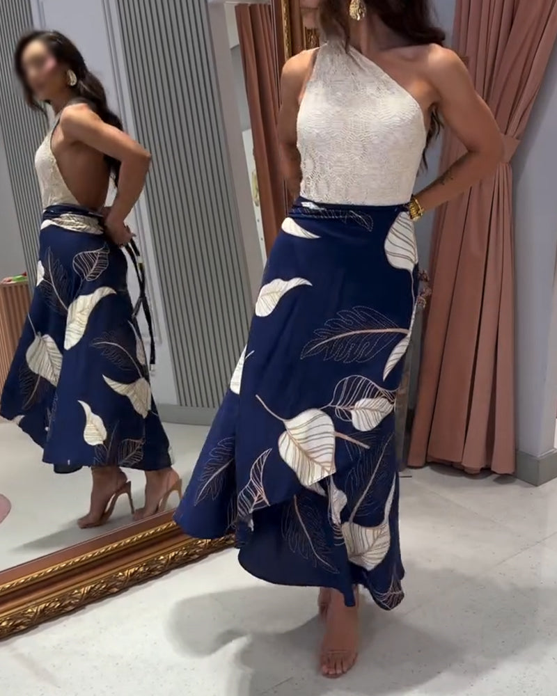 High Waist Wrap Skirt with Asymmetrical Hem, Lace-Up Detail