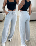 High Waist Casual Pants with Elastic Drawstring