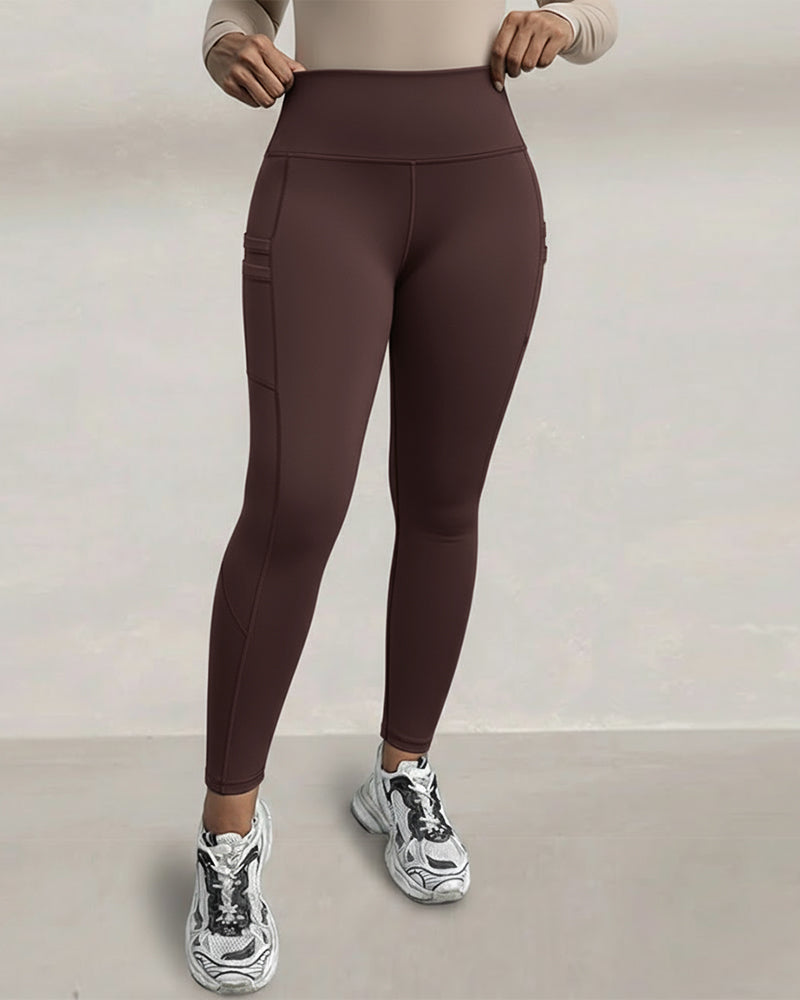 High-Waisted Thermal Yoga Pants with Pockets for Winter