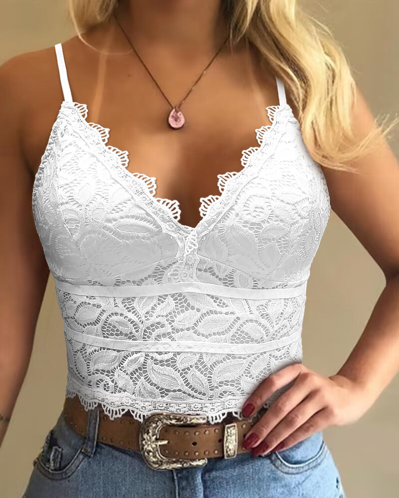 Guipure Lace Spaghetti Strap V-Neck Top