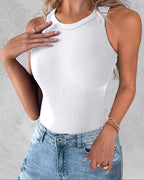 2-Pack Ribbed Racerback Tank Tops, Round Neck, No Bra Pads