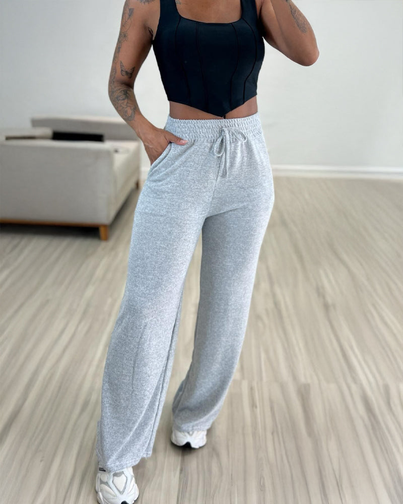 High Waist Casual Pants with Elastic Drawstring