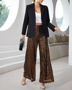 High-Waist Wide-Leg Sequined Evening Pants
