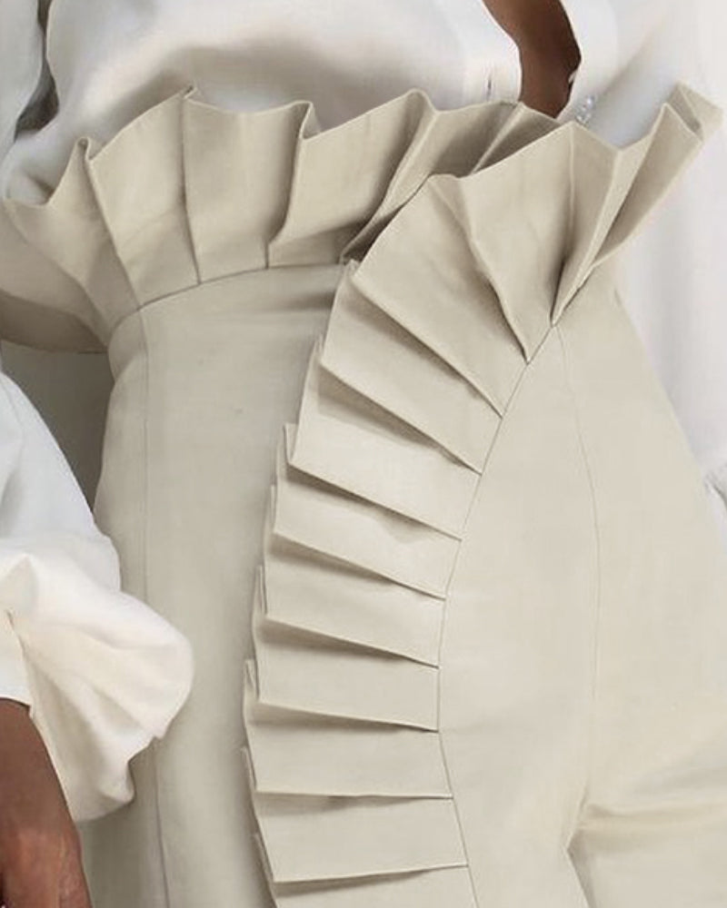 Ruched High-Waist Shorts with Flouncy Ruffle Hem