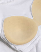 Built-In Bra U-Neck Tee Long Sleeve Stretchy Knit Top