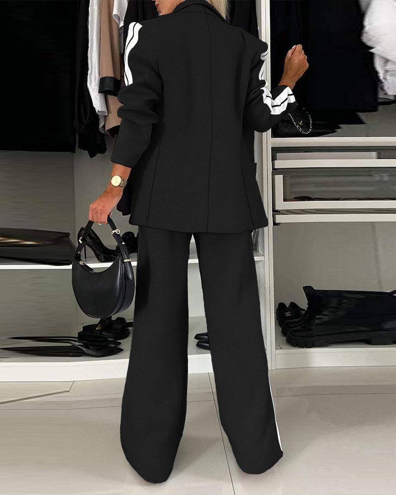 LA FINE FLEUR's 2-piece notched collar blazer with matching wide-leg pants ensemble.