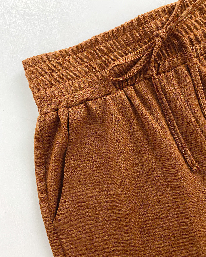 High Waist Casual Pants with Elastic Drawstring