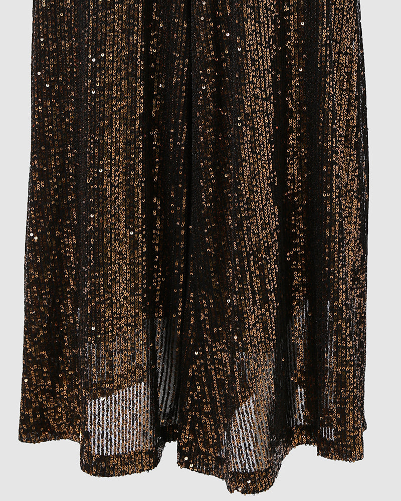 High-Waist Wide-Leg Sequined Evening Pants