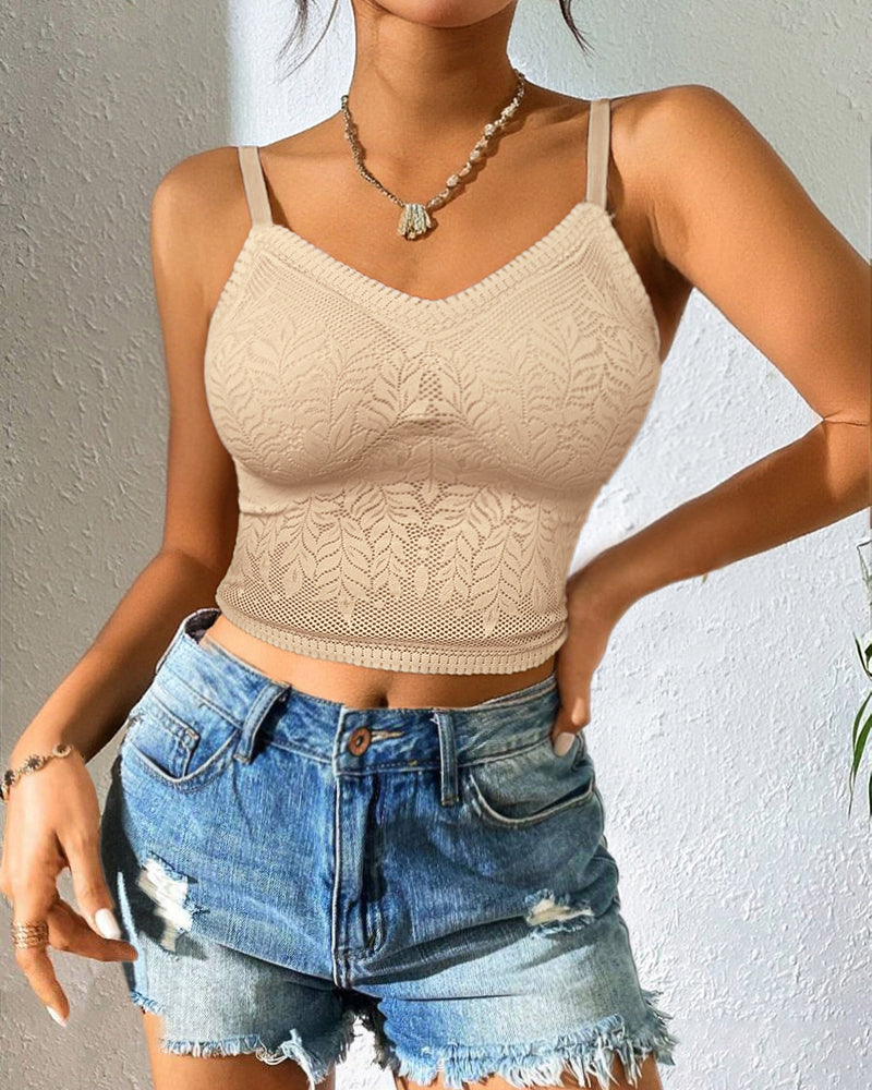 Lace V-Neck Spaghetti Strap Bralette - Sexy Soft Crop Cami