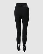 Floral Cut-Out Asymmetrical Skinny Pants with Elastic Waist