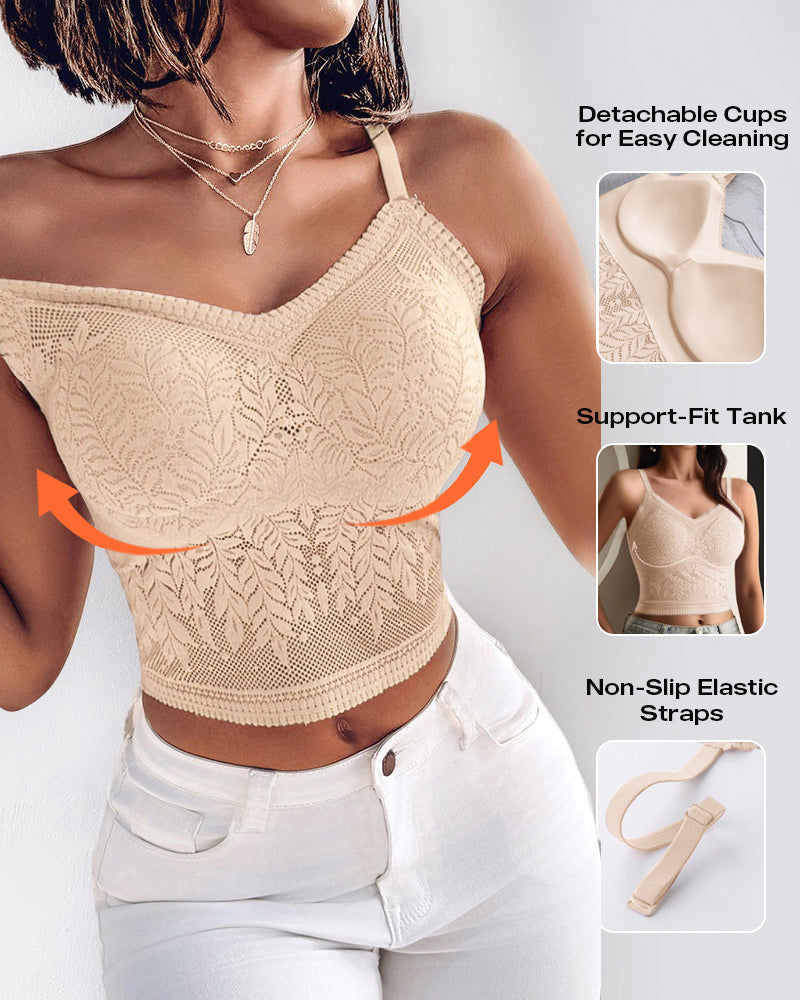 Lace V-Neck Spaghetti Strap Bralette - Sexy Soft Crop Cami