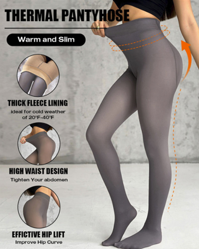 High Waist Fleece-Lined Thermal Fake Translucent Leggings