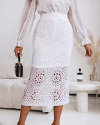 Crochet Elastic Skirt, Mid-Calf Hollow-Out Design, Casual Wear
