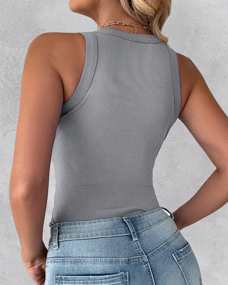 2-Pack Ribbed Racerback Tank Tops, Round Neck, No Bra Pads