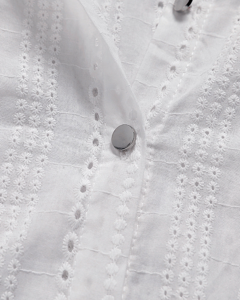 Eyelet Embroidered Top with Coordinating Elastic Shorts Set
