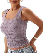 Floral Jacquard Square Neck Crop Top with Thick Straps