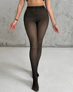 High Waist Translucent Tights with Durable Reinforced Toes