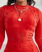 Mock Neck Long Sleeve Cut-Out Bodycon Party Dress