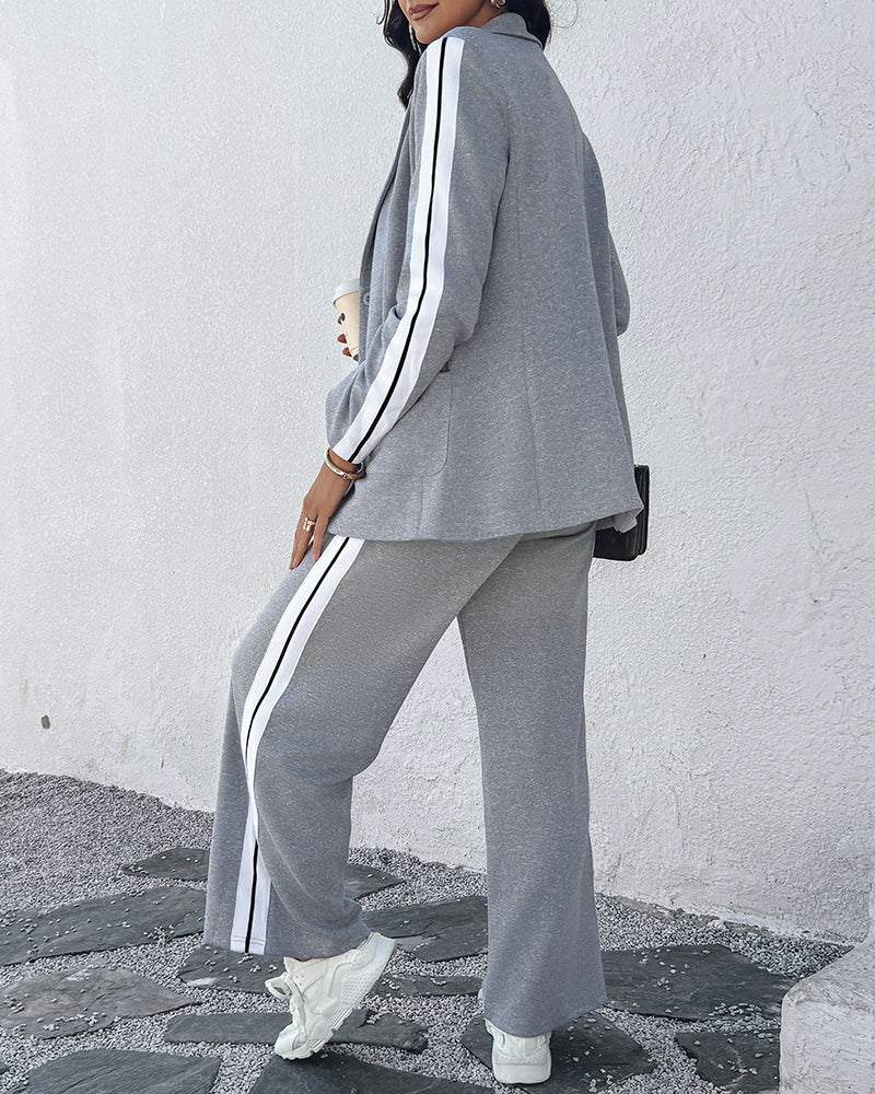 LA FINE FLEUR 2-piece notched collar blazer paired with coordinating wide-leg pants.