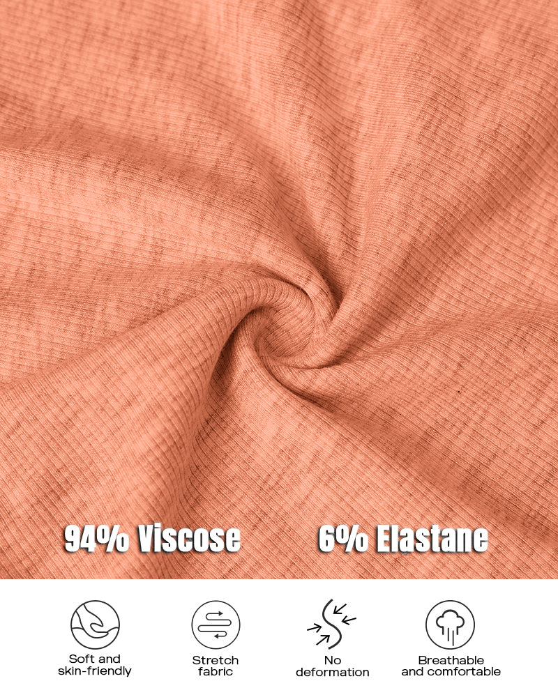 Micro-ribbed U-neck tank and boxer lounge set in peach, soft, stretchy, breathable fabric.
