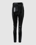 Contrast Lace Trim Faux Leather Slim Trousers
