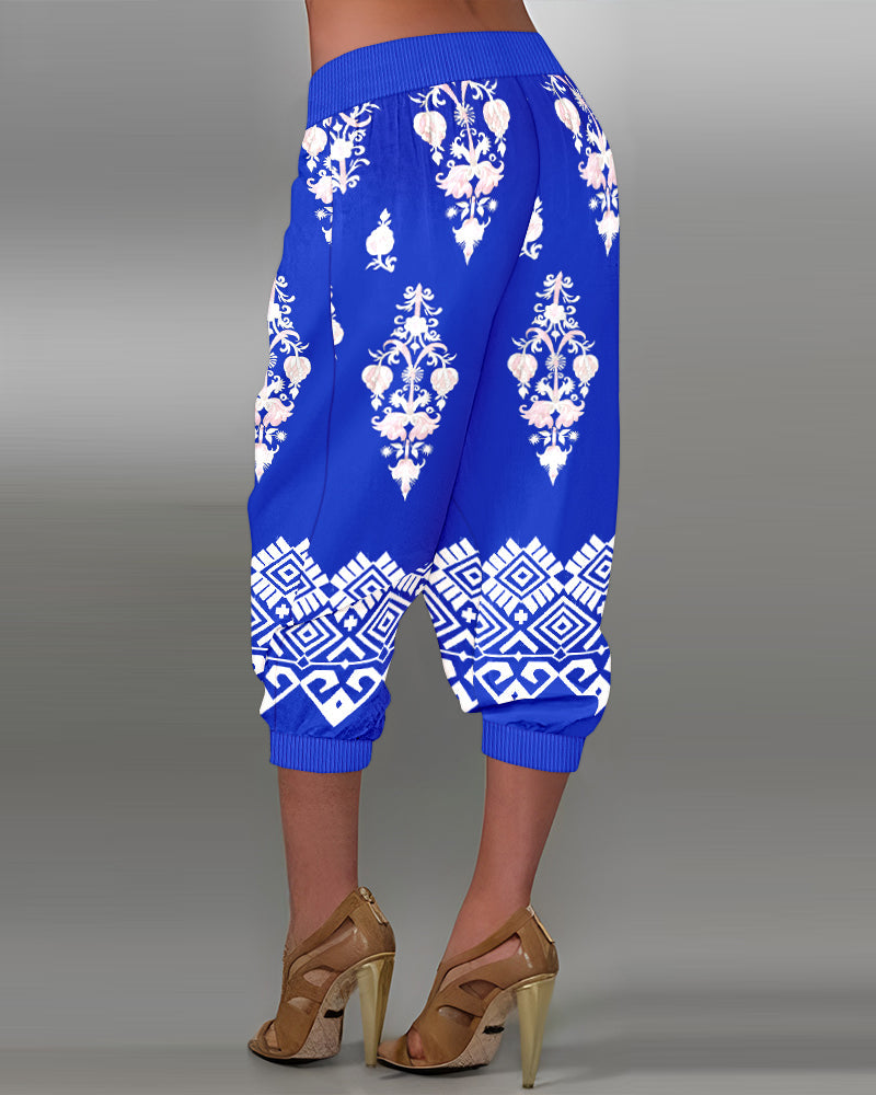 Tribal Print Capris with Button Accents and Pockets