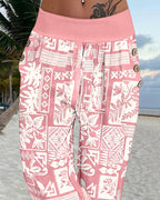 Low Waist Capris Featuring Wooden Buttons and Pockets