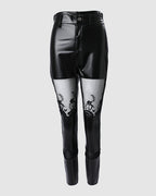 Contrast Lace Trim Faux Leather Slim Trousers