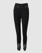 Floral Cut-Out Asymmetrical Skinny Pants with Elastic Waist