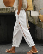 Elastic Drawstring Waist Pants with Side Pockets
