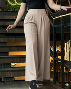 High-Waist Wide-Leg Pants with Buttons and Pockets