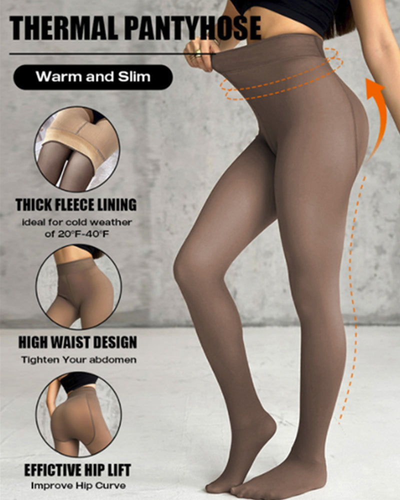 High Waist Fleece-Lined Thermal Fake Translucent Leggings