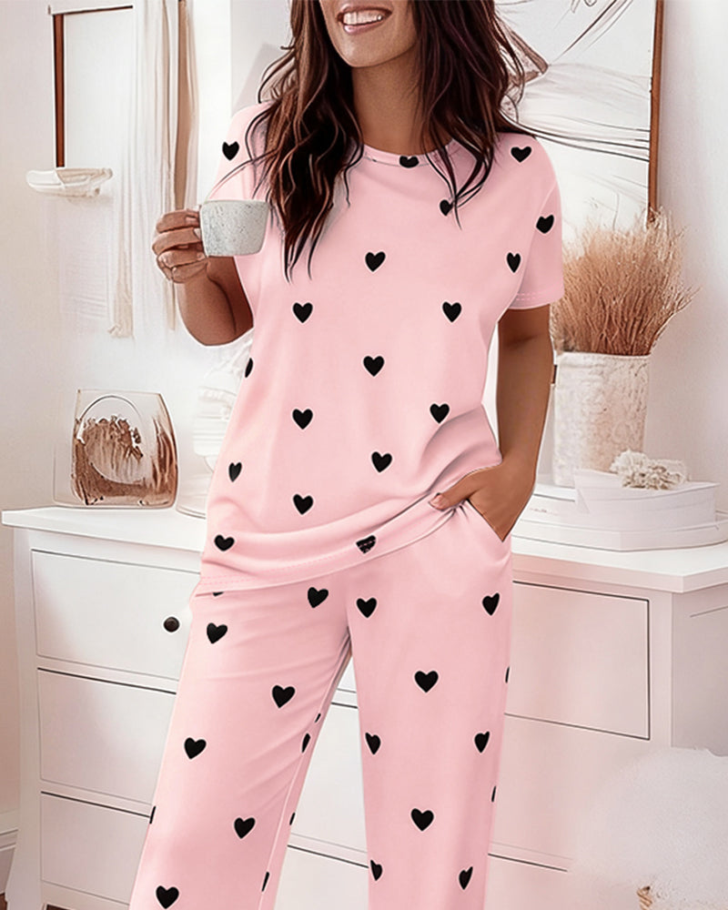A Valentine's Day heart patterned top and pajama pants set by LA FINE FLEUR.