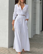 Ruched crop top and wide-leg pants from the LA FINE FLEUR  2-piece outfit set.