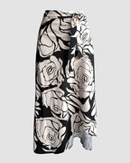 Colorblock Floral Skirt with Lace-Up and Asymmetrical Hem