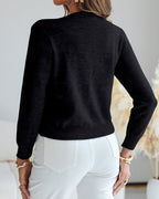 Single-Breasted Knit Cardigan with Floral Applique and Pearl Adornments