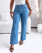 Seam Front Zip-Fly High Waist Straight Denim Jeans